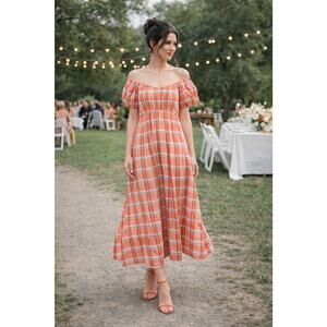 Corey Lynn Calter Cordelia Midi Dress Medium Plaid Seersucker Cotton Blend NWT